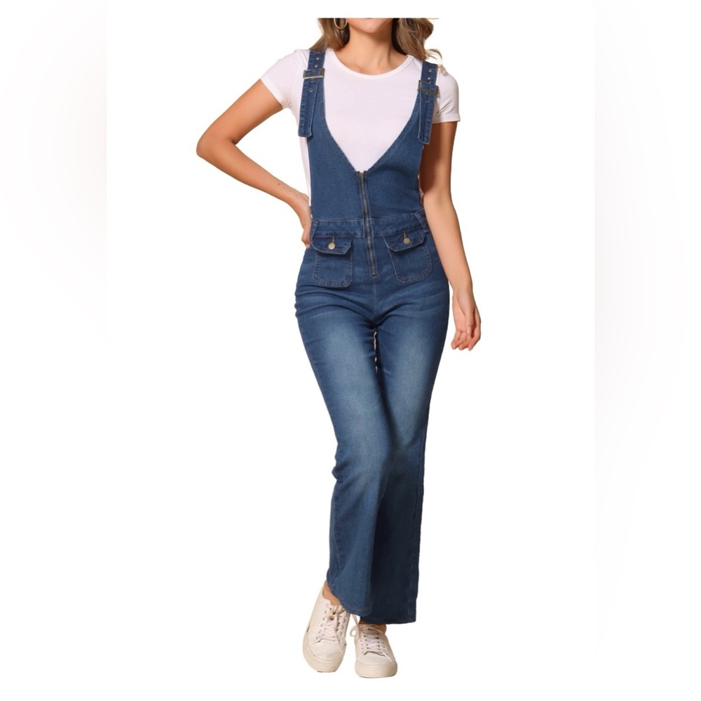 Allegra K Blue Denim Overalls Classic Style